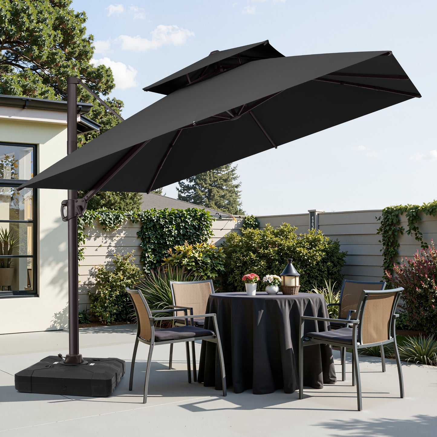 Crestlive Products 10 x 10 ft Aluminum Crank Cantilever Patio Umbrella with Base