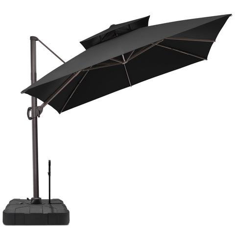 Crestlive Products 10x10ft Aluminum Double Top Crank Cantilever Patio Umbrella with Base Options