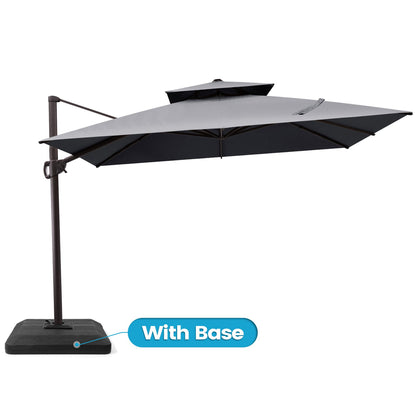 Crestlive Products 10x10ft Aluminum Double Top Crank Cantilever Patio Umbrella with Base