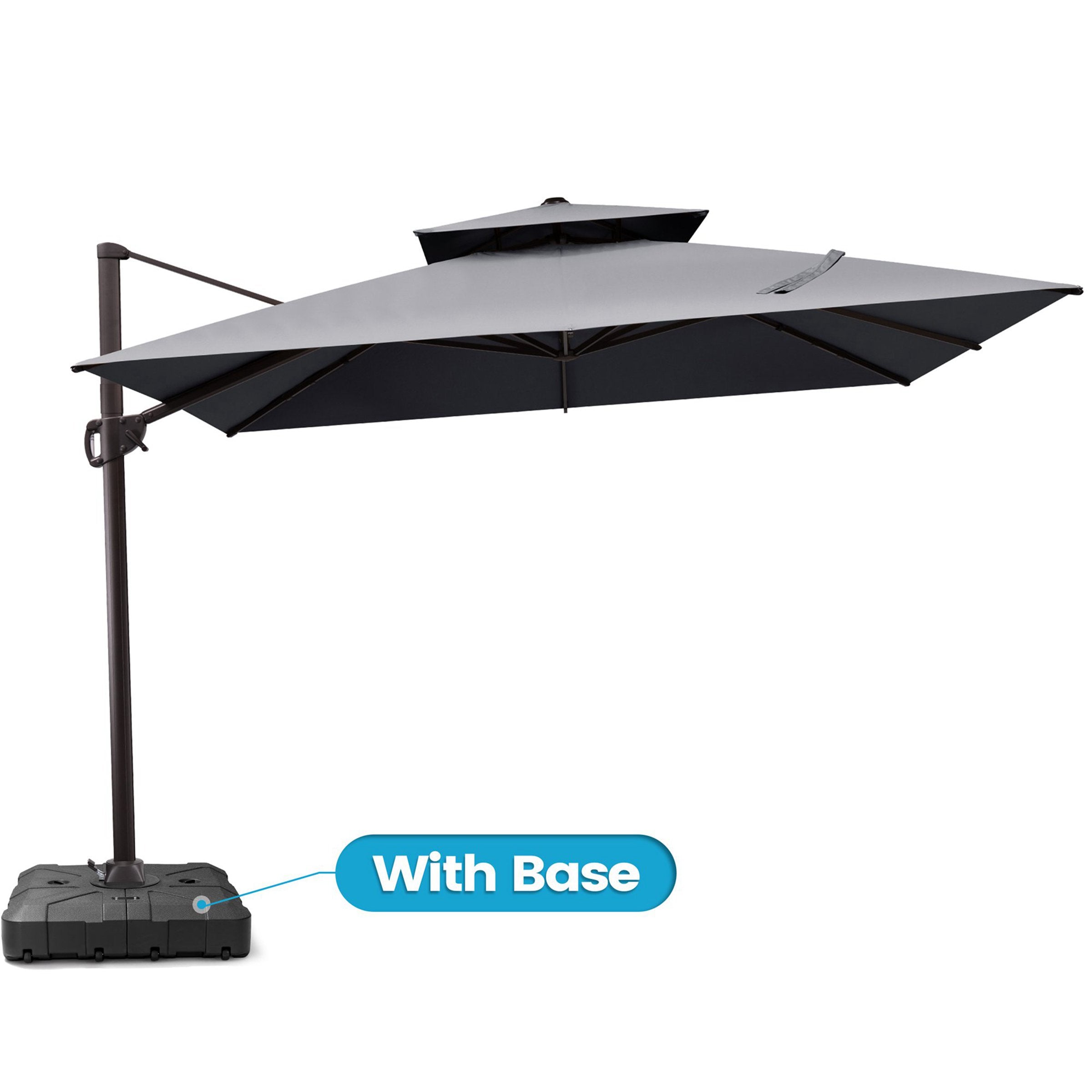 Outdoor Shade 10 x 10ft Double Top Square Patio Cantilever Umbrella with Weights Base
