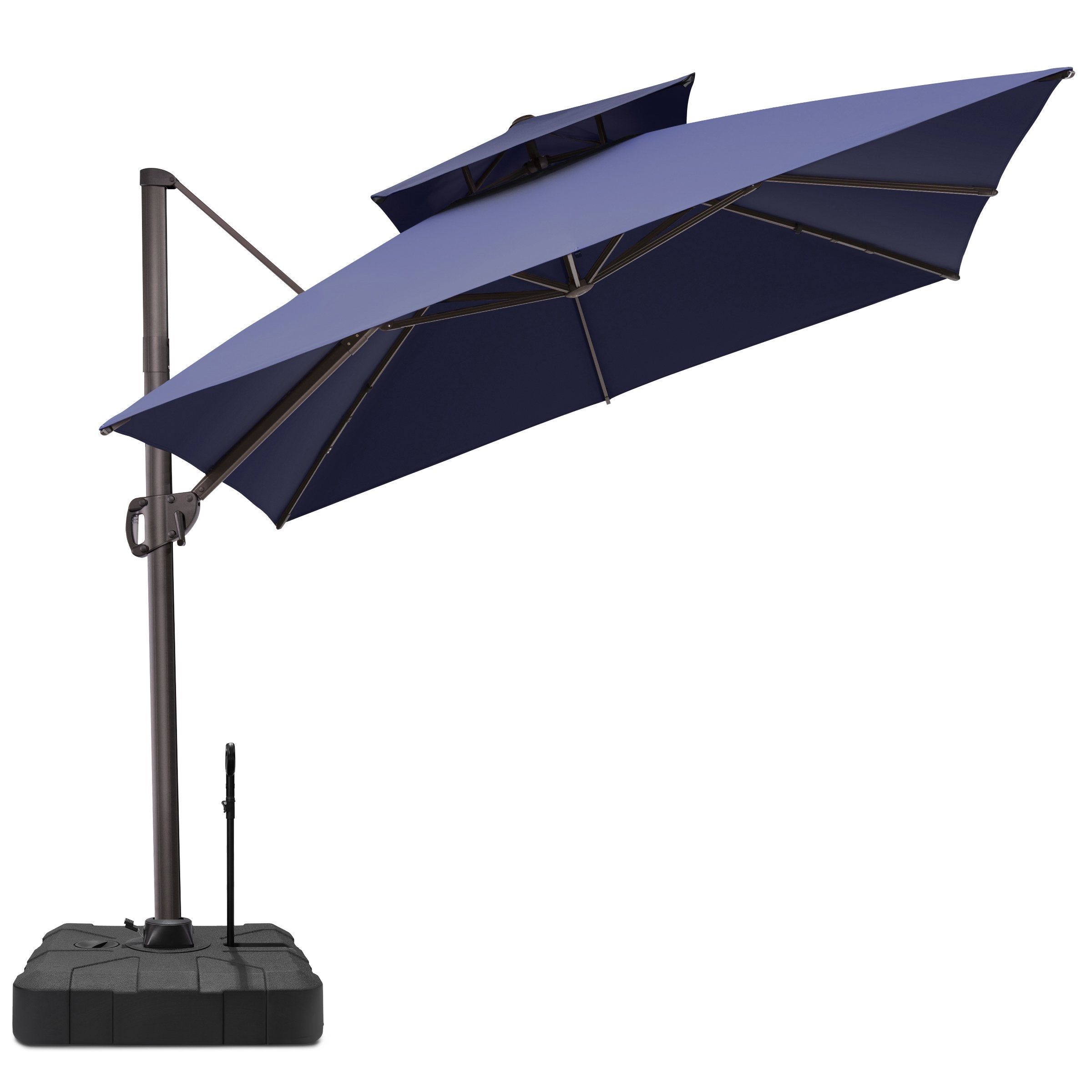 10x10 cantilevered patio umbrella 10' x 10' Square Outdoor Aluminum Double Top Cantilever Offset Patio Umbrella Navy