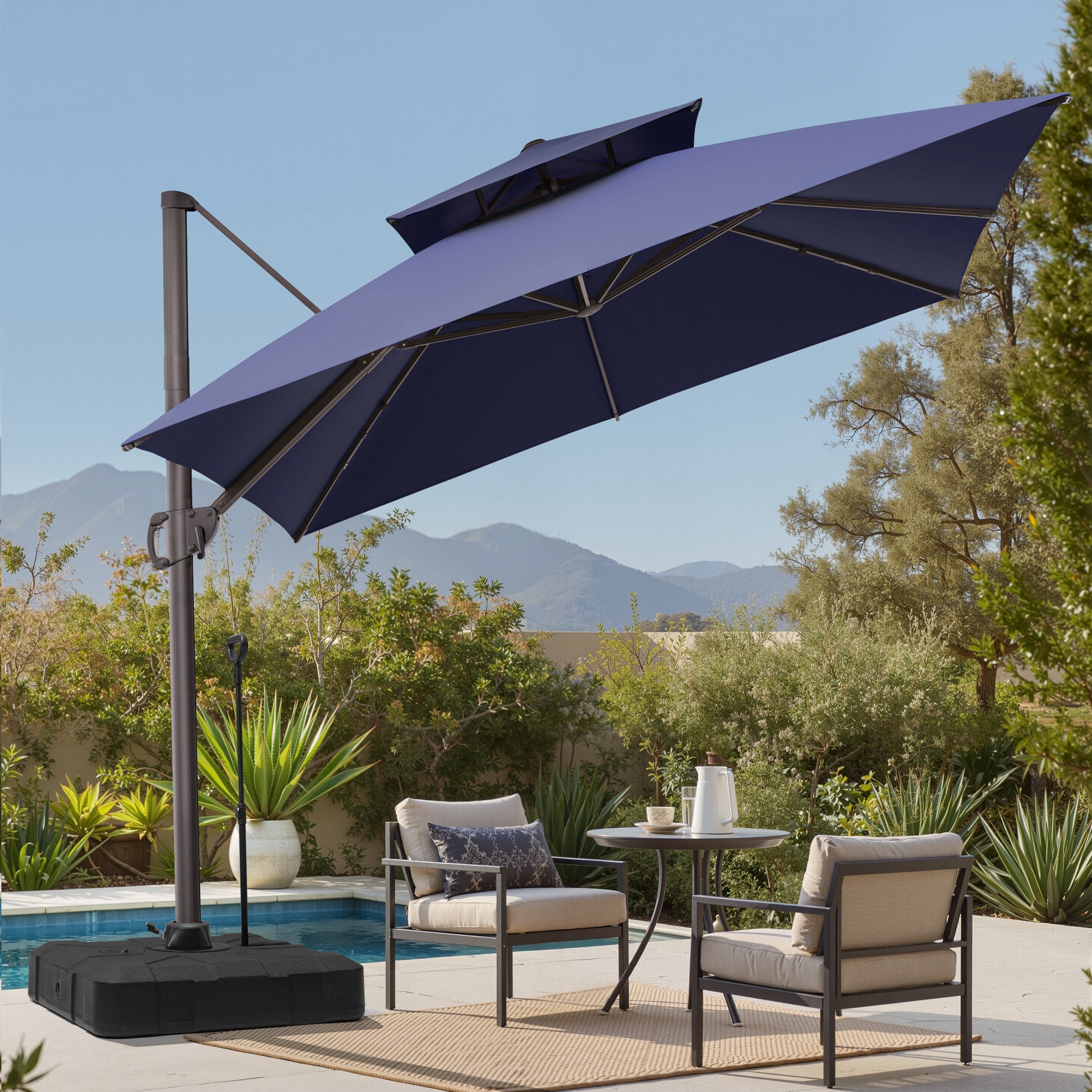 10x10 ft Square Aluminum Cantilever Umbrella - Double Top