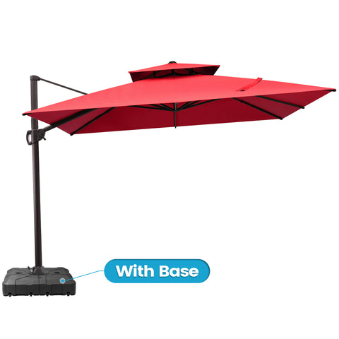Crestlive Products 11x11ft Aluminum Double Top Crank Cantilever Patio Umbrella with Base Options