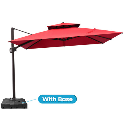 Crestlive Products 10x10ft Aluminum Double Top Crank Cantilever Patio Umbrella with Base