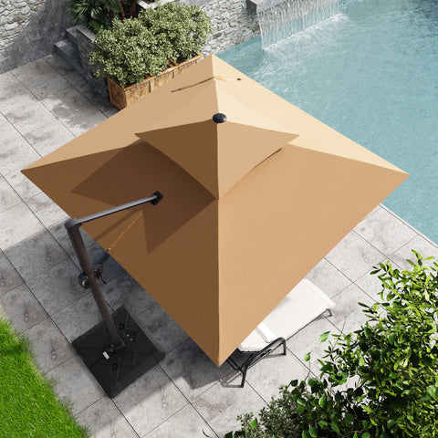 Crestlive Products 10x10ft Aluminum Double Top Crank Cantilever Patio Umbrella with Base Options
