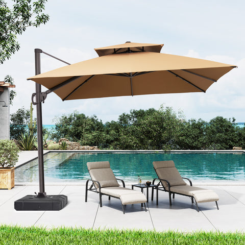 Crestlive Products 10x10ft Aluminum Double Top Crank Cantilever Patio Umbrella with Base Options