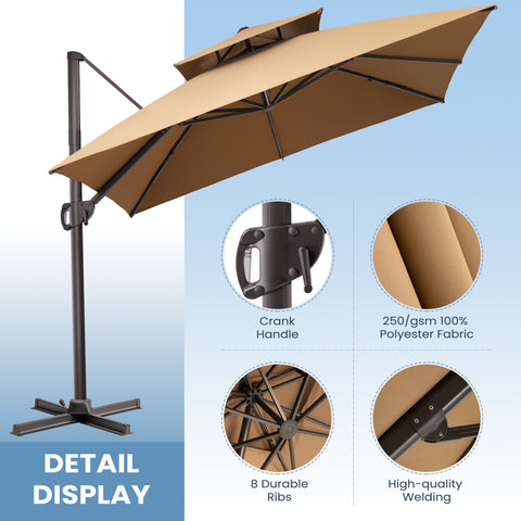 Crestlive Products 10x10ft Aluminum Double Top Crank Cantilever Patio Umbrella with Base Options