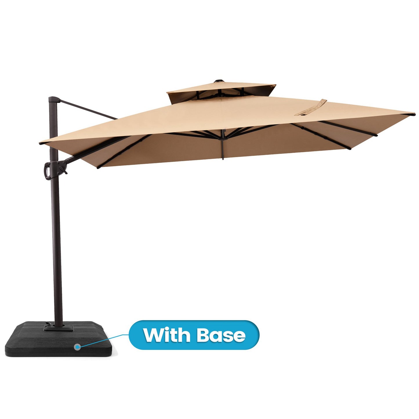 Crestlive Products 10x10ft Aluminum Double Top Crank Cantilever Patio Umbrella with Base
