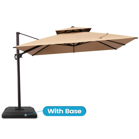 Crestlive Products 10x10ft Aluminum Double Top Crank Cantilever Patio Umbrella with Base