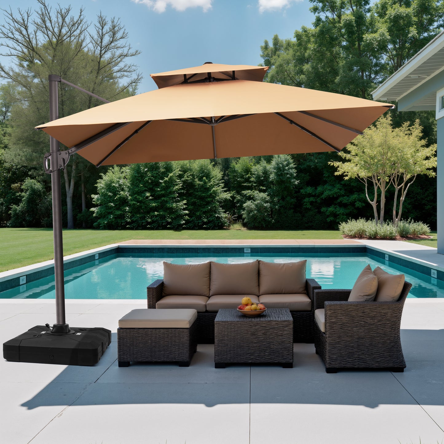 Crestlive Products 10x10ft Aluminum Double Top Crank Cantilever Patio Umbrella with Base