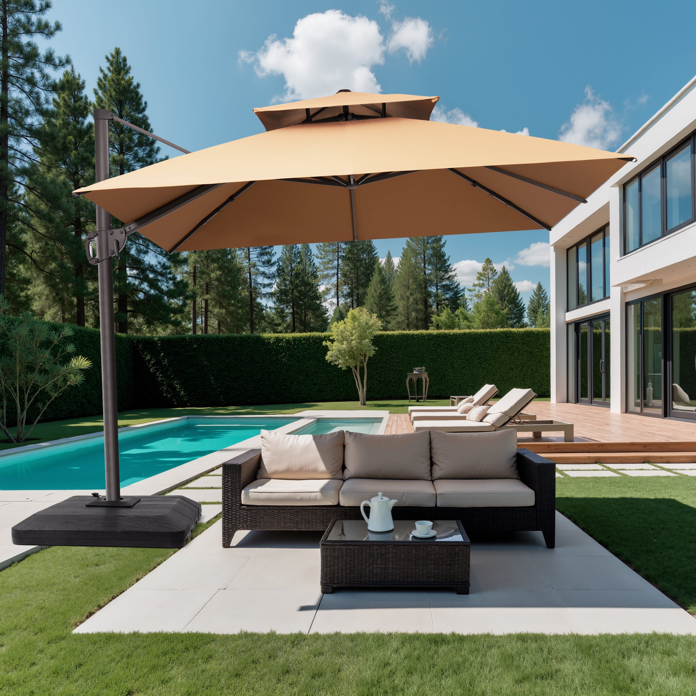 10x10 ft Square Aluminum Cantilever Umbrella - Double Top