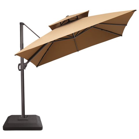 Crestlive Products 10x10ft Aluminum Double Top Crank Cantilever Patio Umbrella with Base Options