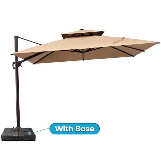 Crestlive Products 10x10ft Aluminum Double Top Crank Cantilever Patio Umbrella with Base