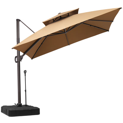 Crestlive Products 10x10ft Aluminum Double Top Crank Cantilever Patio Umbrella with Base