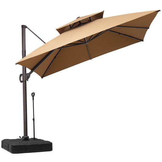 Crestlive Products 10x10ft Aluminum Double Top Crank Cantilever Patio Umbrella with Base