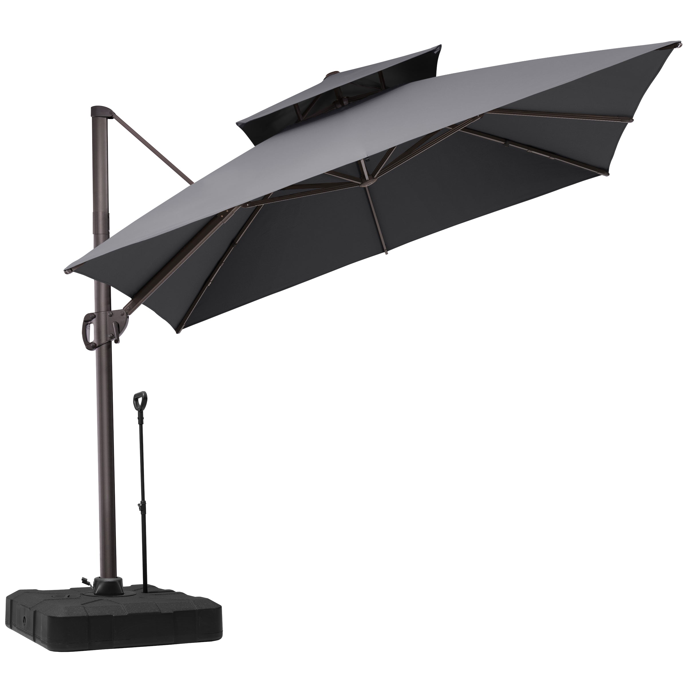 double square patio umbrella 10' x 10' Square Outdoor Aluminum Double Top Cantilever Offset Patio Umbrella Navy