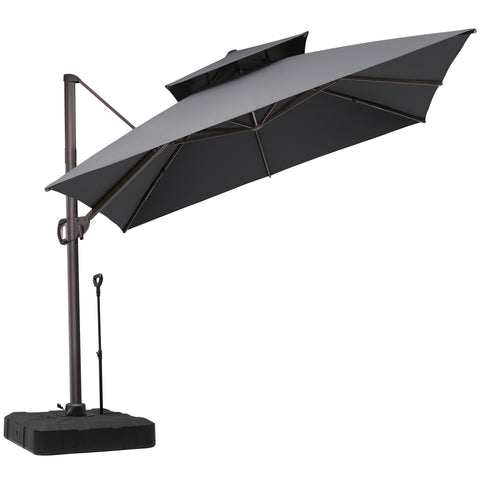 Crestlive Products 10x10ft Aluminum Double Top Crank Cantilever Patio Umbrella with Base Options