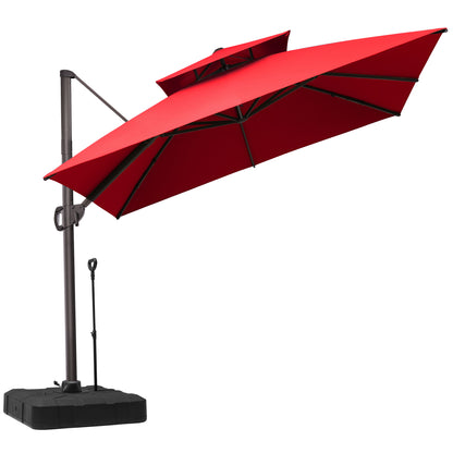 Crestlive Products 10x10ft Aluminum Double Top Crank Cantilever Patio Umbrella with Base
