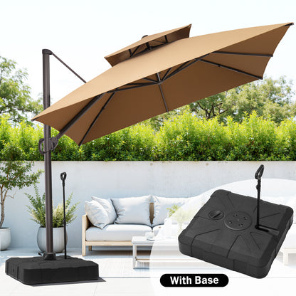 Crestlive Products 10x10ft Aluminum Double Top Crank Cantilever Patio Umbrella with Base