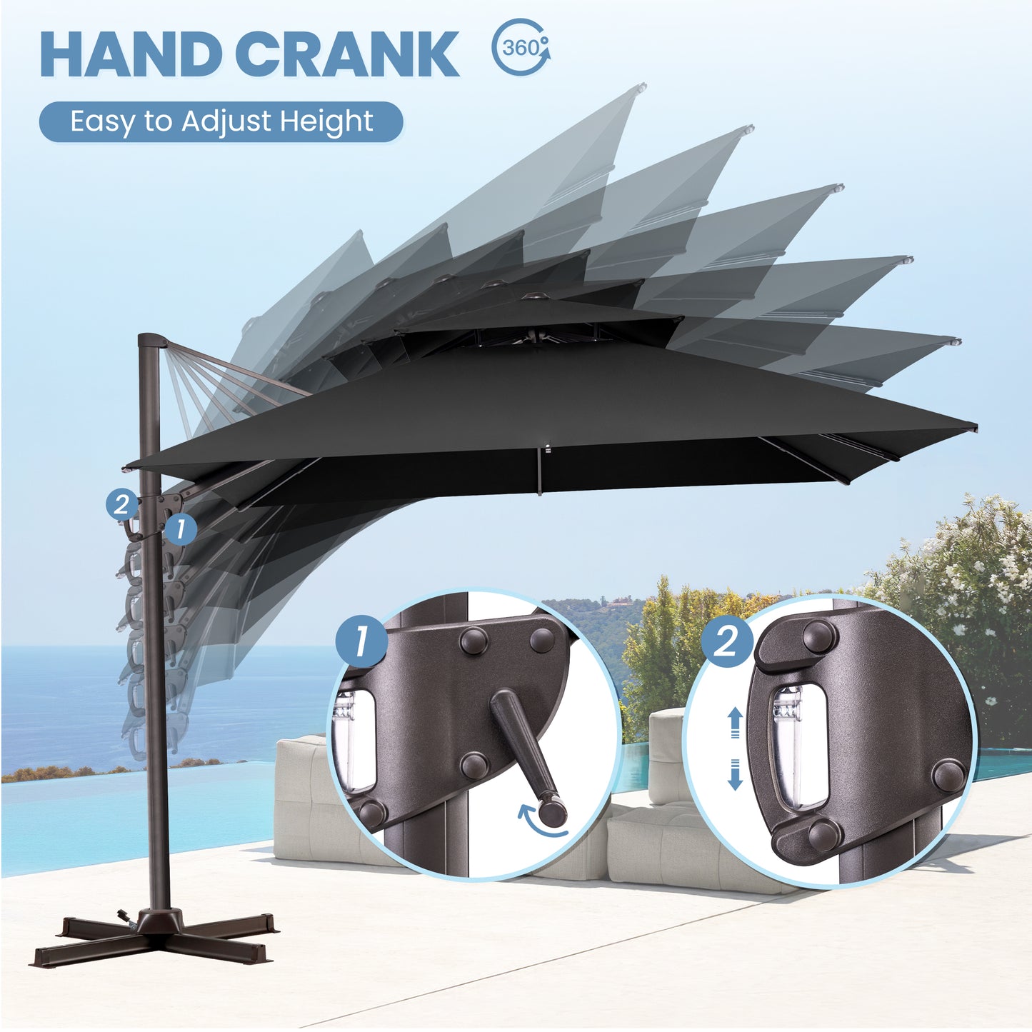 Crestlive Products 11x11ft Aluminum Double Top Crank Cantilever Patio Umbrella