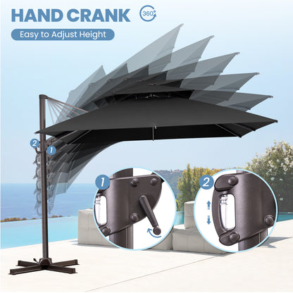 Crestlive Products 11x11ft Aluminum Crank Cantilever Patio Umbrella withnot Base