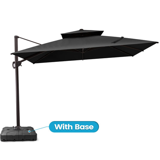 Outdoor Cantilever Umbrella Double Top Offset 11 ft with Base