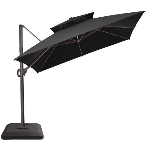 Crestlive Products 11x11ft Aluminum Double Top Crank Cantilever Patio Umbrella with Base Options