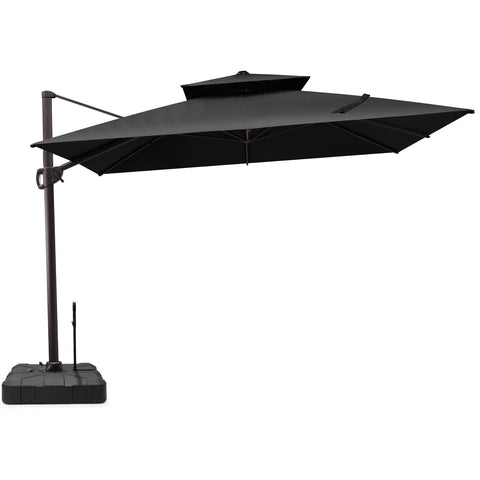 Crestlive Products 11x11ft Aluminum Double Top Crank Cantilever Patio Umbrella with Base Options