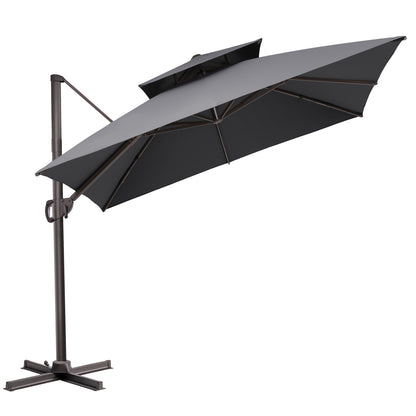 Crestlive Products 11x11ft Aluminum Double Top Crank Cantilever Patio Umbrella with Base Options