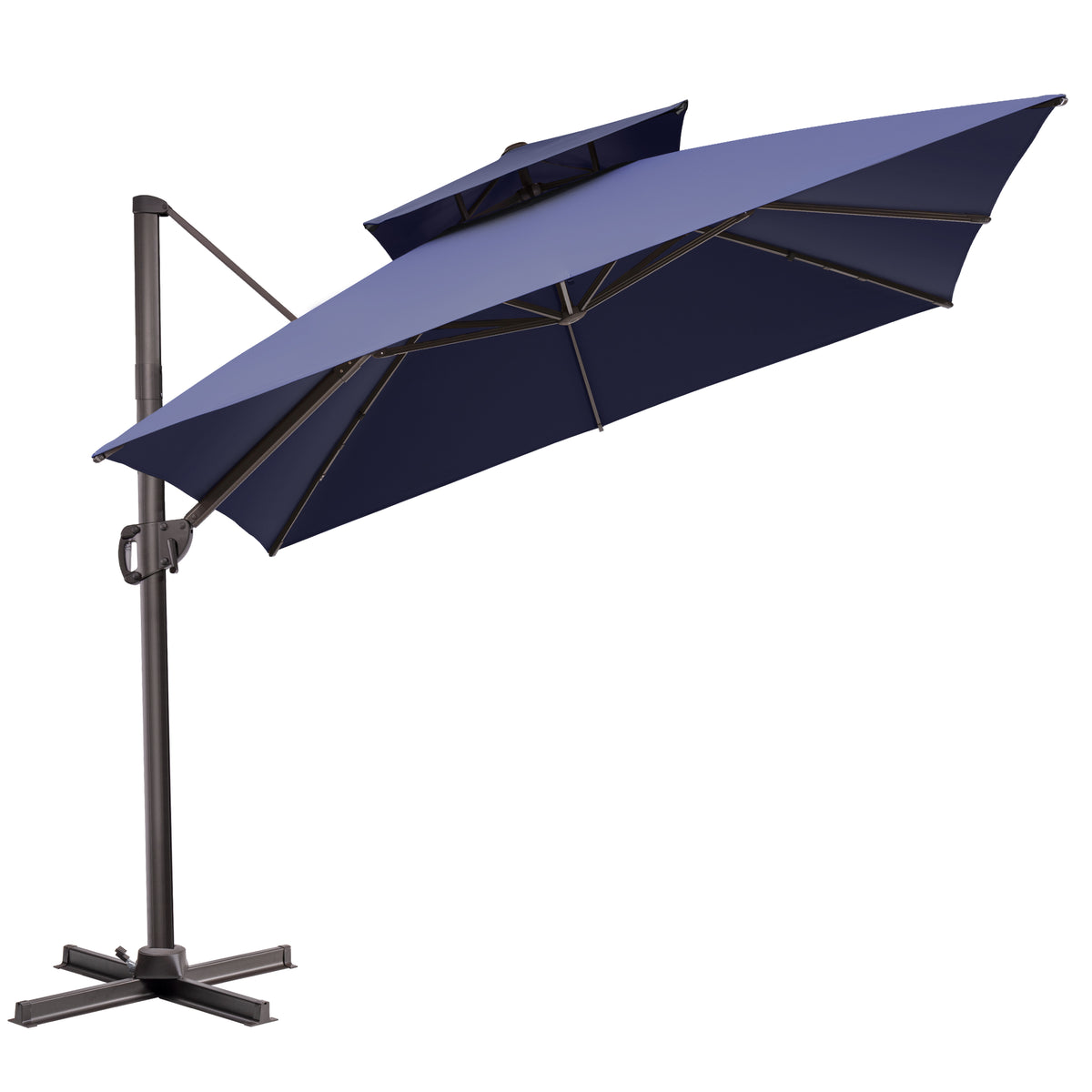 11x11 ft Square Aluminum Cantilever Patio Umbrella with Double Top (Base Options)
