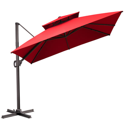 Crestlive Products 11x11ft Aluminum Double Top Crank Cantilever Patio Umbrella with Base Options