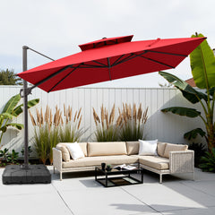 11x11 ft Square Aluminum Cantilever Patio Umbrella with Double Top (Base Options)