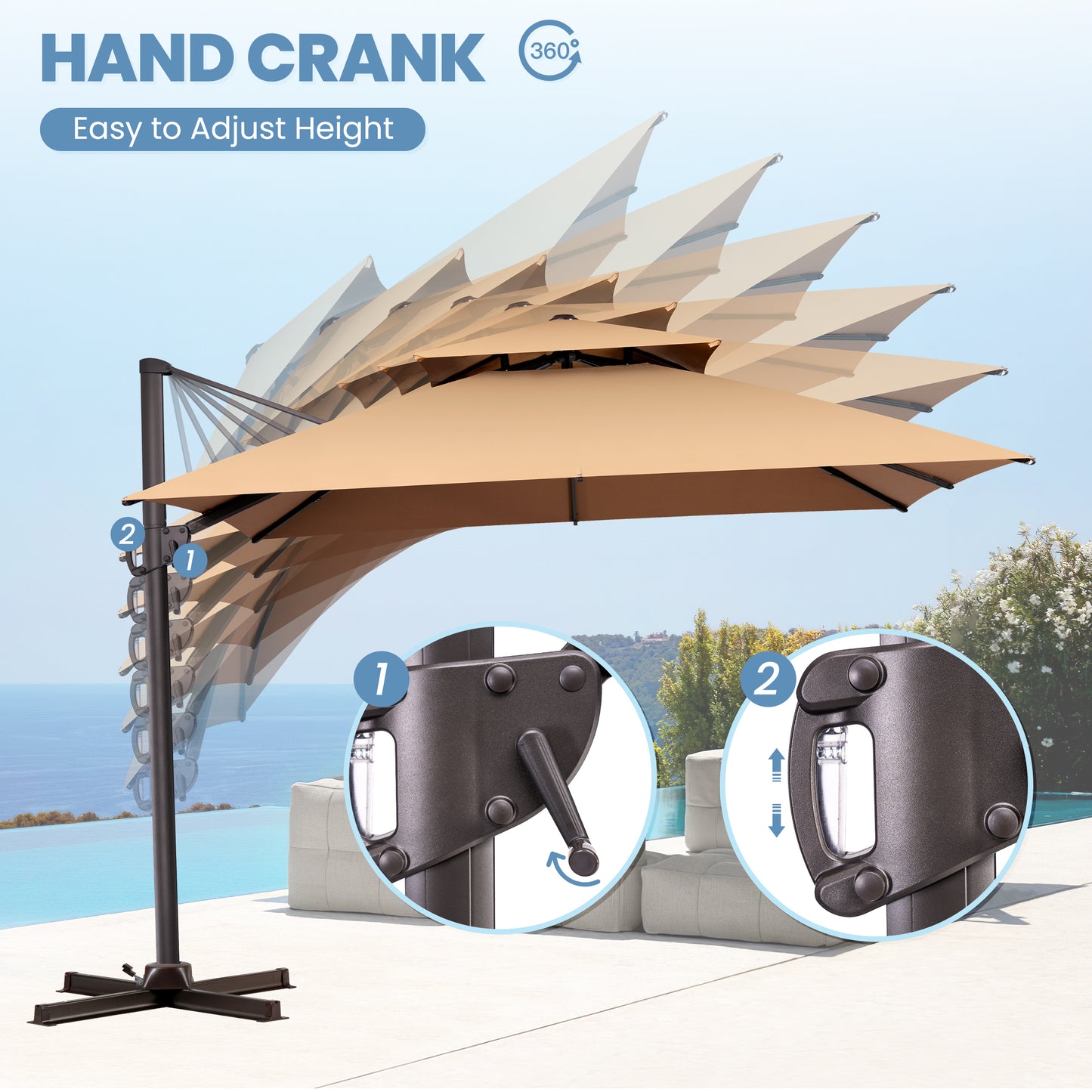 Crestlive Products 11x11ft Aluminum Double Top Crank Cantilever Patio Umbrella with Base Options