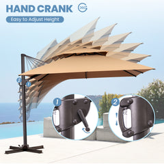 11x11 ft Square Aluminum Cantilever Patio Umbrella with Double Top (Base Options)