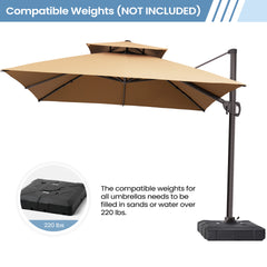 11x11 ft Square Aluminum Cantilever Patio Umbrella with Double Top (Base Options)