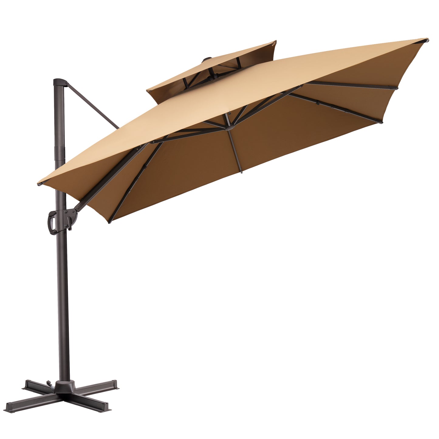 Crestlive Products 11x11ft Aluminum Double Top Crank Cantilever Patio Umbrella with Base Options