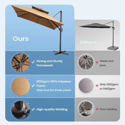 Crestlive Products 11x11ft Aluminum Double Top Crank Cantilever Patio Umbrella with Base Options