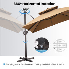 11x11 ft Square Aluminum Cantilever Patio Umbrella with Double Top (Base Options)