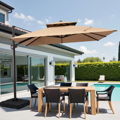 Crestlive Products 11x11ft Aluminum Double Top Crank Cantilever Patio Umbrella with Base Options