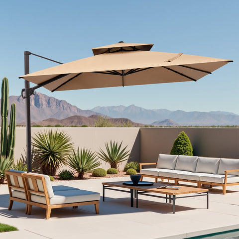 Crestlive Products 11x11ft Aluminum Double Top Crank Cantilever Patio Umbrella with Base Options