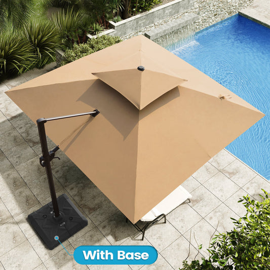 Crestlive Products 11x11ft Aluminum Double Top Crank Cantilever Patio Umbrella with Base