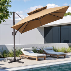 11x11 ft Square Aluminum Cantilever Patio Umbrella with Double Top (Base Options)