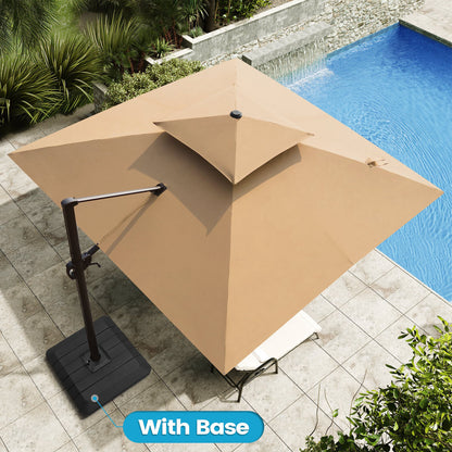 Crestlive Products 11x11ft Aluminum Double Top Crank Cantilever Patio Umbrella with Base