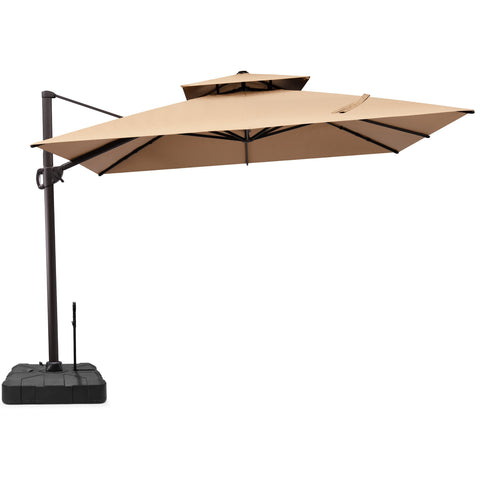 Crestlive Products 11x11ft Aluminum Double Top Crank Cantilever Patio Umbrella with Base Options
