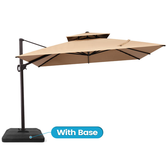 Crestlive Products 11x11ft Aluminum Double Top Crank Cantilever Patio Umbrella with Base