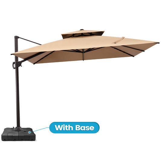 Crestlive Products 11x11ft Aluminum Double Top Crank Cantilever Patio Umbrella with Base