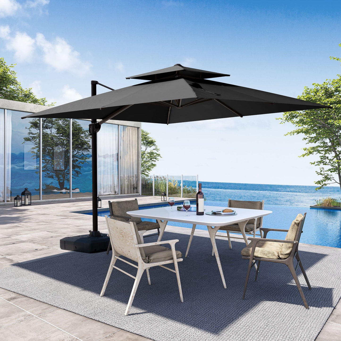 Crestlive Products 11x11ft Aluminum Double Top Crank Cantilever Patio Umbrella