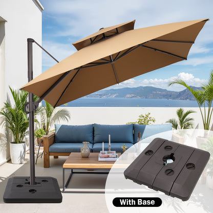 Crestlive Products 11x11ft Aluminum Double Top Crank Cantilever Patio Umbrella with Base