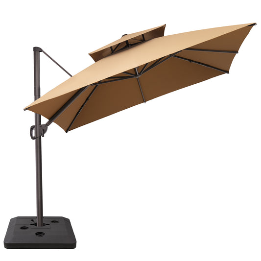 Crestlive Products 11x11ft Aluminum Double Top Crank Cantilever Patio Umbrella with Base