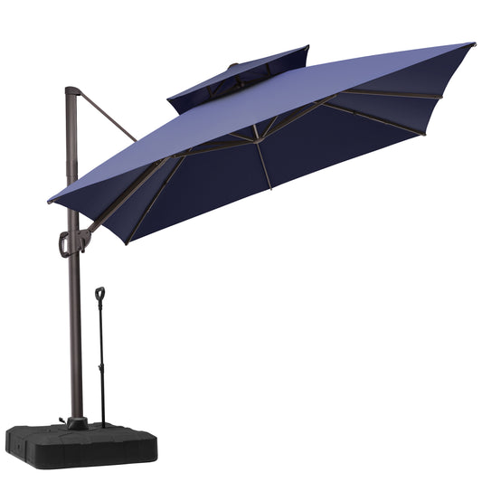 Crestlive Products 11x11ft Aluminum Double Top Crank Cantilever Patio Umbrella with Base